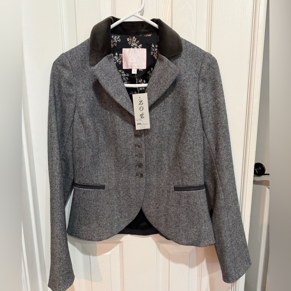 Rebecca Taylor Grey Herringbone Tailored Blazer Jacket Sz 4 NWT $372 - Picture 1 of 7